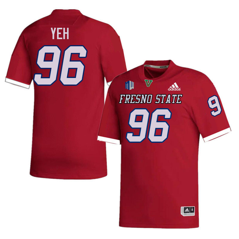 Fresno State Bulldogs #96 Noah Yeh College Football Jerseys Stitched-Red Fresno State Bulldogs #96 Noah Yeh College Football Jerseys Stitched-Red